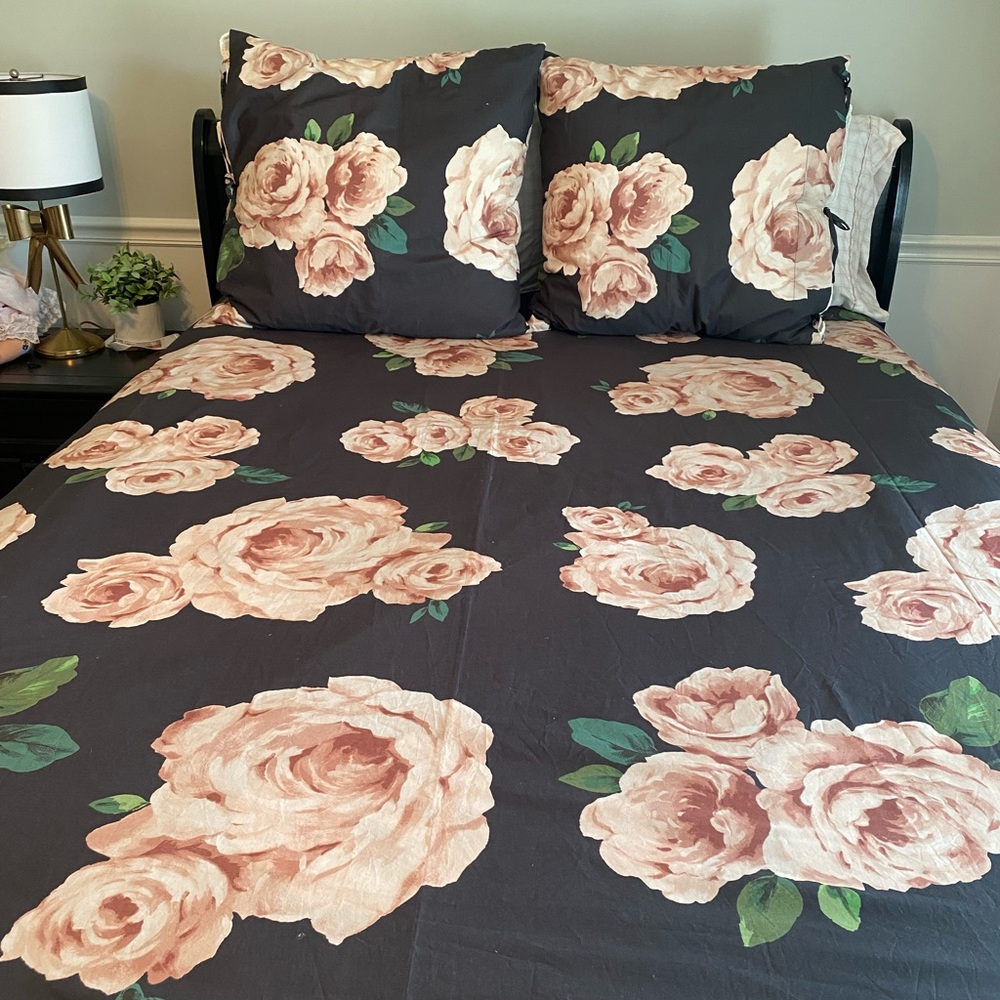 Emily & Merritt Bed of Roses Duvet Cover and 2 Euro Shams from Pottery Barn.